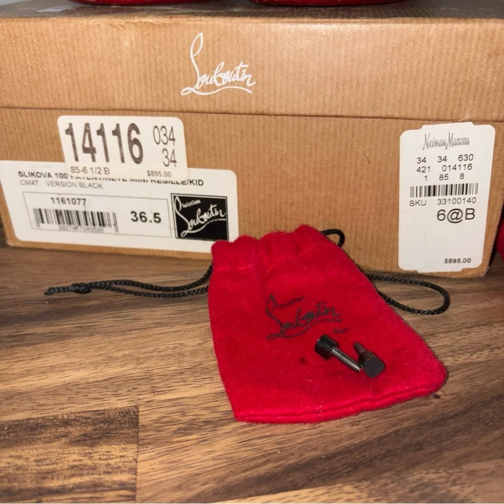 Christian Louboutin Black Patent & Mesh Slingback Heels with Red Soles